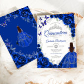 Floral Royal Blue Silver Quinceanera Einladung