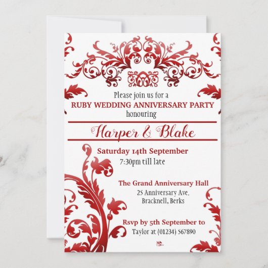 Floral Ruby 40. Jubiläums Einladungen (Vorderseite)