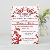 Floral Ruby 40th Anniversay Einladungen (Stehend Vorderseite)