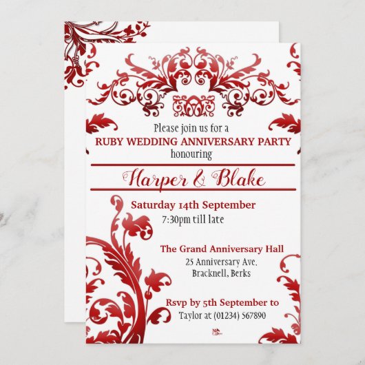 Floral Ruby 40th Anniversay Einladungen (Vorne/Hinten)