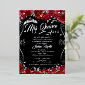 Floral Ruby Red Black Mis Quince Quinceanera Folieneinladung (Stehend vorne)