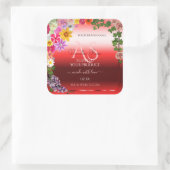 Floral Ruby Red Gradient Product Labels Monogram Quadratischer Aufkleber (Tasche)