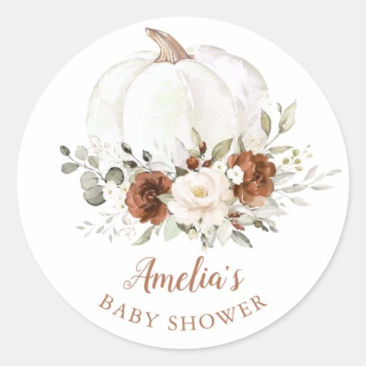 Floral Rust Cream Pumpkin Baby Dusche Runder Aufkleber (Vorderseite)