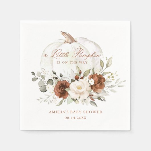 Floral Rust Pumpkin Fall Babydusche Napkins Serviette (Vorderseite)
