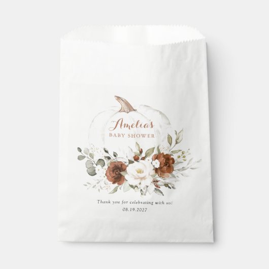 Floral Rust Pumpkin Greenerenerity Fall Baby Showe Geschenktütchen (Vorderseite)