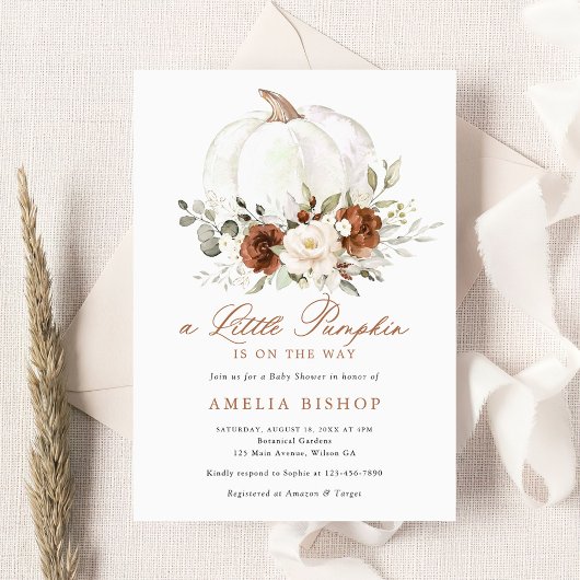 Floral Rust Pumpkin Grüne Fall Baby Dusche Invi Einladung