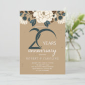 Floral Rustic 20. Hochzeitstag Einladung (Stehend Vorderseite)