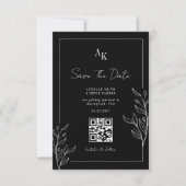 Floral Rustic Black Elegant Photo Back QR Wedding Save The Date (Vorderseite)