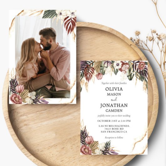 Floral Rustic Boho Fall Foto Hochzeit Einladung