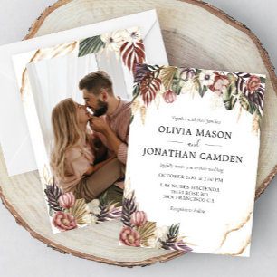 Floral Rustic Boho Fall Foto Hochzeit Einladung