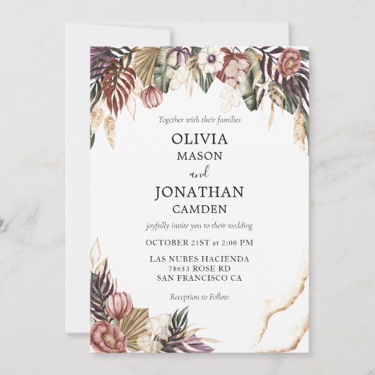 Floral Rustic Boho Fall Foto Hochzeit Einladung (Vorderseite)