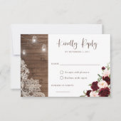 Floral Rustic Burgundy Wood Lace String Lights Einladung (Vorderseite)