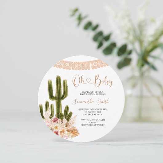 Floral Rustic Cactus Baby Shower Einladung (Stehend Vorderseite)