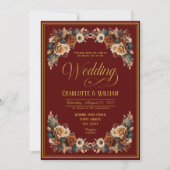Floral Rustic Chic Burgundy Wedding Einladung (Vorderseite)