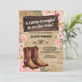 Floral Rustic Cowgirl Boots Baby Dusche Einladung (Stehend Vorderseite)