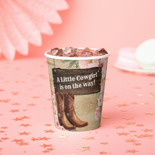 Floral Rustic Cowgirl Boots Baby Dusche Pappbecher (Insitu)