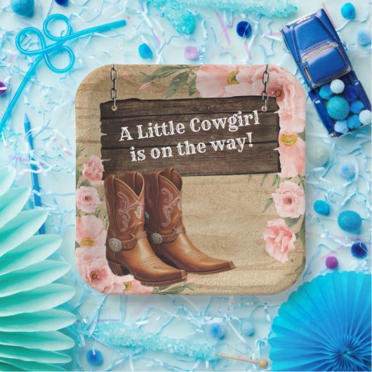 Floral Rustic Cowgirl Boots Baby Dusche Pappteller (Party)