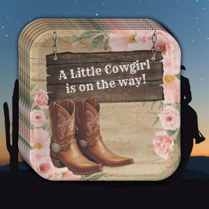 Floral Rustic Cowgirl Boots Baby Dusche Pappteller