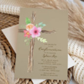 Floral Rustic Cross Confirmation Invitation Einladung