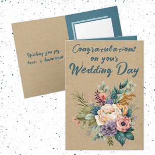 Floral Rustic Hochzeit Herzlichen Glückwunsch blau Karte