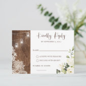 Floral rustic Holz Spitzen Lichter Mason Jar Einladung (Stehend Vorderseite)