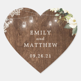 Floral rustic Holz Spitzen Lichter Mason Jar Herz-Aufkleber