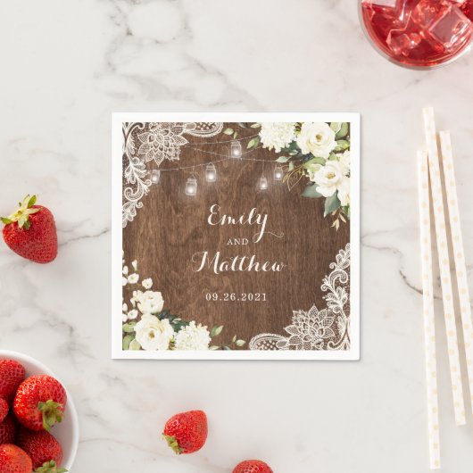 Floral rustic Holz Spitzen Lichter Mason Jars Serviette (Beispiel)