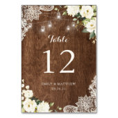 Floral rustic Holz Spitzen Lichter Mason Jars Tischnummer (Rückseite)