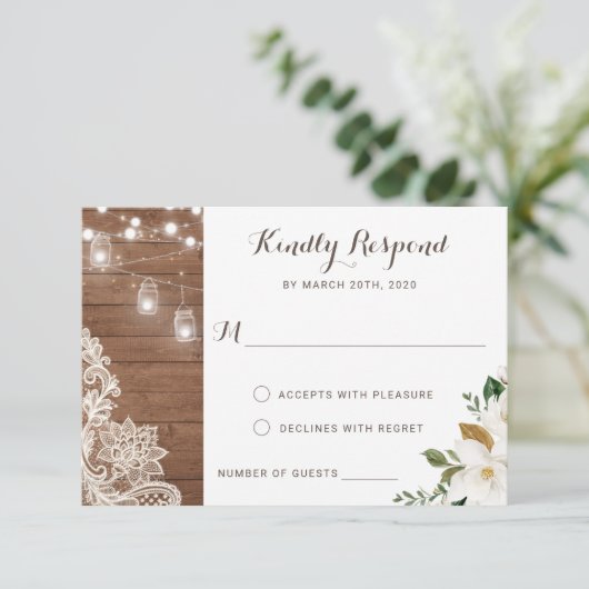 Floral Rustic Holz String Lights Magnolia UAWG Einladung (Stehend Vorderseite)