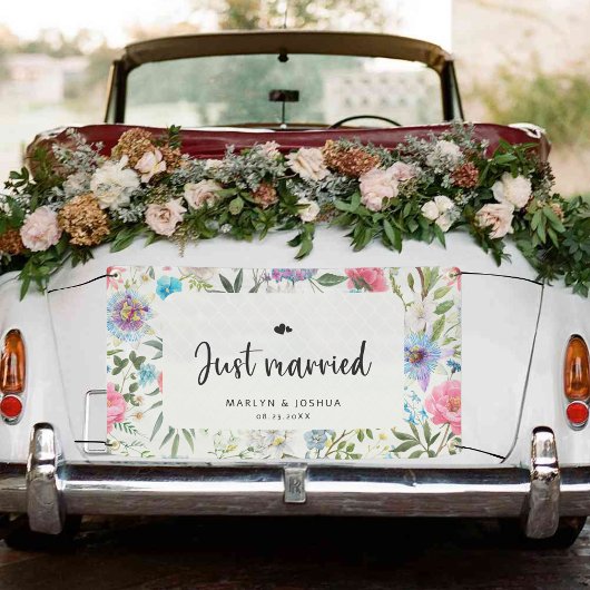 Floral Rustic Just heiratete Mr. und Mrs. Wedding Banner