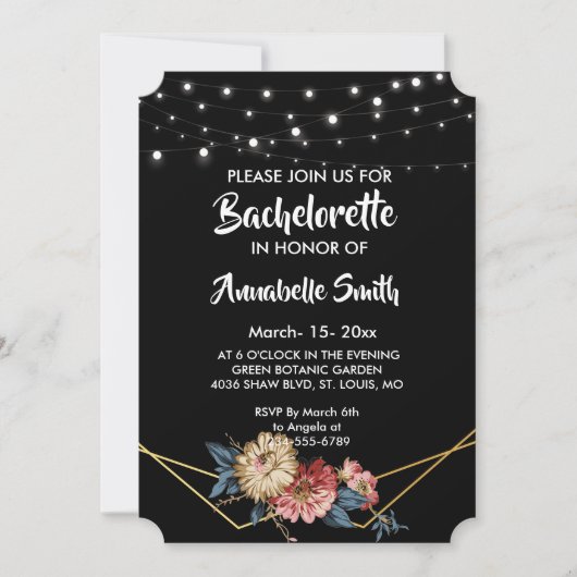 Floral Rustic Magnolia String Lights bachelor Einladung (Vorderseite)