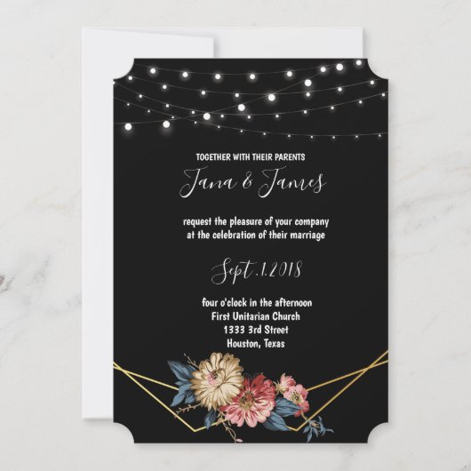 Floral Rustic Magnolia String Lights Hochzeit Einladung (Vorderseite)