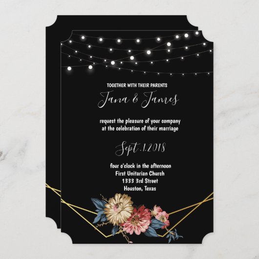 Floral Rustic Magnolia String Lights Hochzeit Einladung (Vorne/Hinten)
