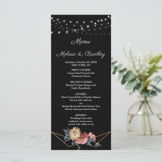 Floral Rustic Magnolia String Lights Menü Programm (Stehend Vorderseite)