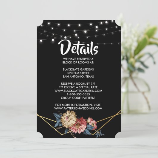 Floral Rustic Magnolia String Lights Umschließung Einladung (Stehend Vorderseite)