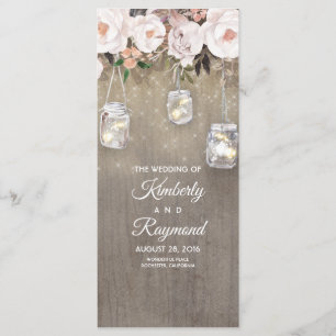 Floral Rustic Mason Jar Lights Hochzeitsprogramme Programm