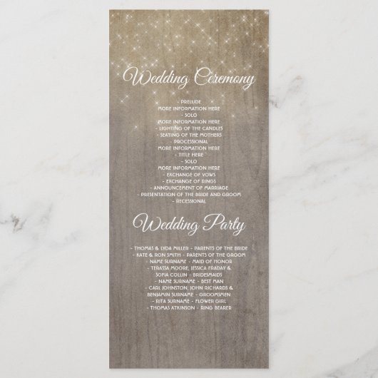 Floral Rustic Mason Jar Lights Hochzeitsprogramme Programm (Rückseite)