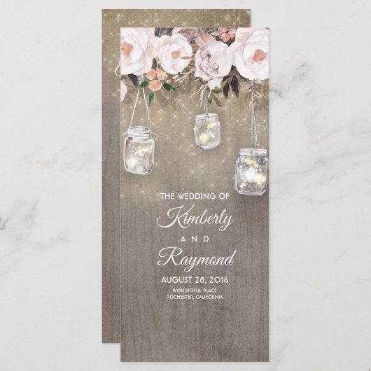 Floral Rustic Mason Jar Lights Hochzeitsprogramme Programm (Vorne/Hinten)