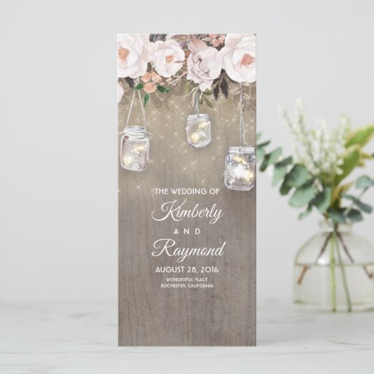 Floral Rustic Mason Jar Lights Hochzeitsprogramme Programm (Stehend Vorderseite)