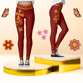 Floral Rustic Retro Vintag Deep Red Country Leggings