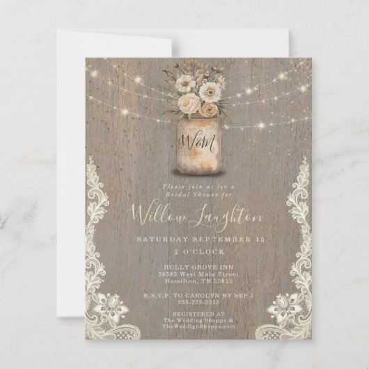 Floral Rustic String Light Bridal Shower Invite (Vorderseite)