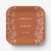 Floral Rustic Terracotta Paper Wedding Pappteller (Vorderseite)