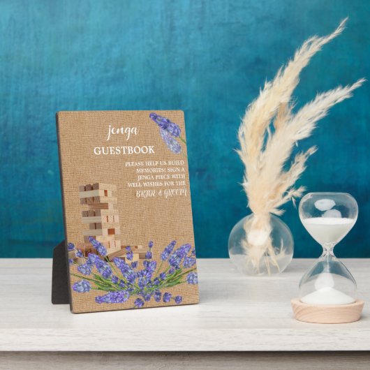 Floral Rustic Wedding Jenga Gästebuchsigne Fotoplatte (Seite)