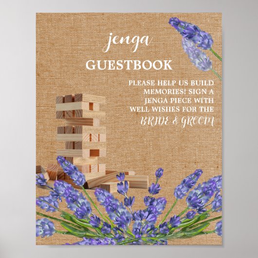 Floral Rustic Wedding Jenga Gästebuchsigne Poster (Vorne)