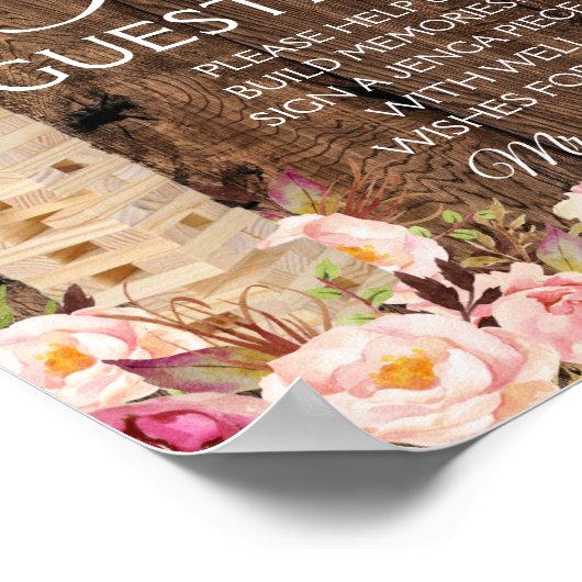 Floral Rustic Wedding Jenga Gästebuchsigne Poster (Ecke)