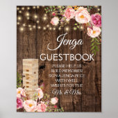 Floral Rustic Wedding Jenga Gästebuchsigne Poster (Vorne)
