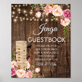 Floral Rustic Wedding Jenga Gästebuchsigne Poster