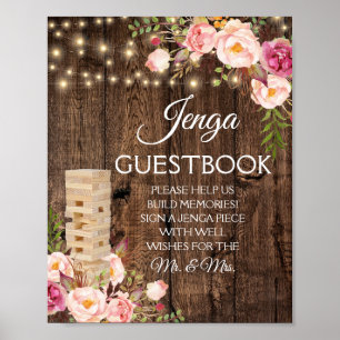 Floral Rustic Wedding Jenga Gästebuchsigne Poster
