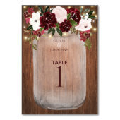 Floral Rustic Wood Burgundy Mason Jar Wedding Tischnummer (Vorderseite)