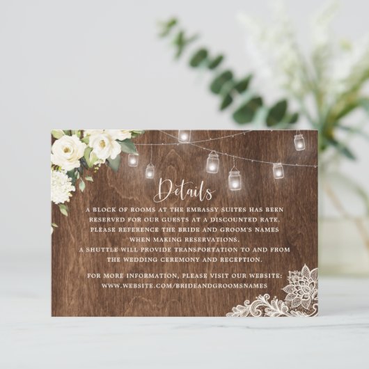 Floral Rustic Wood Wedding Lace Mason Jar Einladung (Stehend Vorderseite)